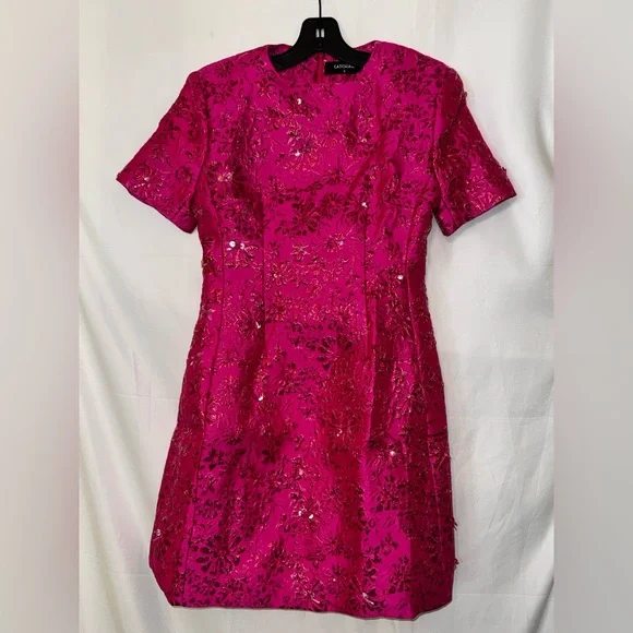open lace back dress Mac Duggal Women's Crepe Sleeveless V Neck Mini Dress with Bow - Pink - Size 6
